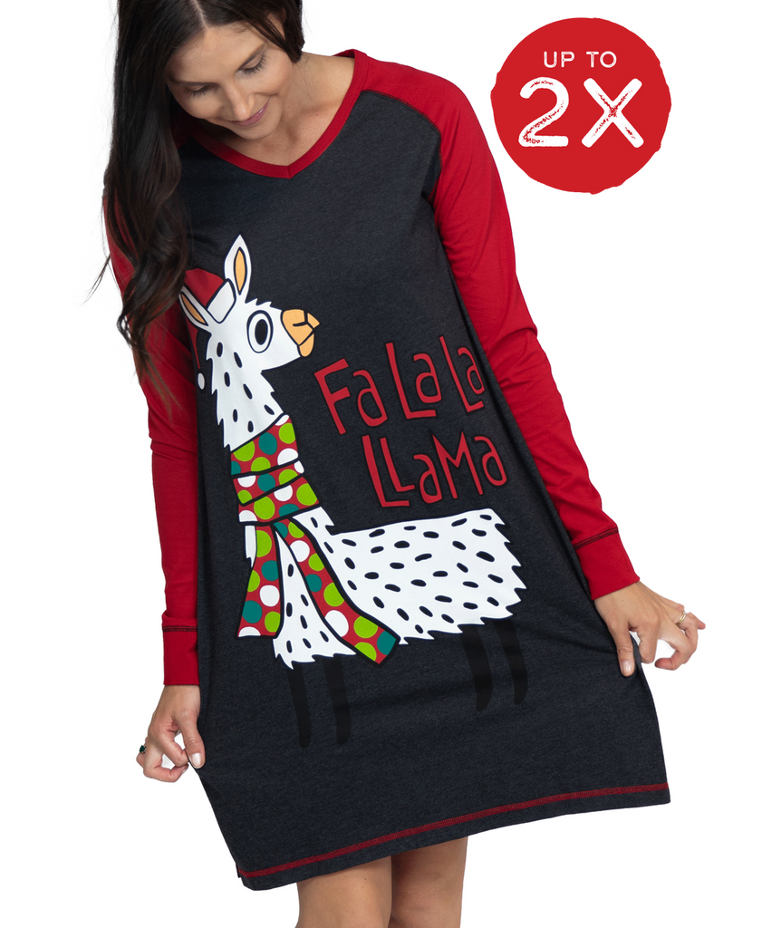 V Neck Sleep Shirt - Falala Llama XL