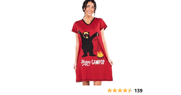V Neck Sleep Shirt - Happy Camper XXL