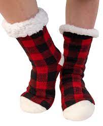 Plush Sock/Slipper - Red Plaid
