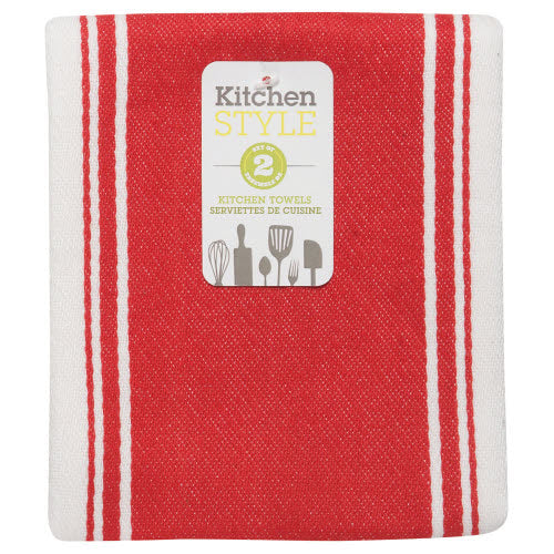 Dishtowel S/2 - Kitchen Style, Wide Stripe, Red