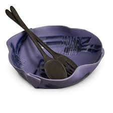 Pottery Large Salad Bowl in Periwinkle w/ Rosewood Fork