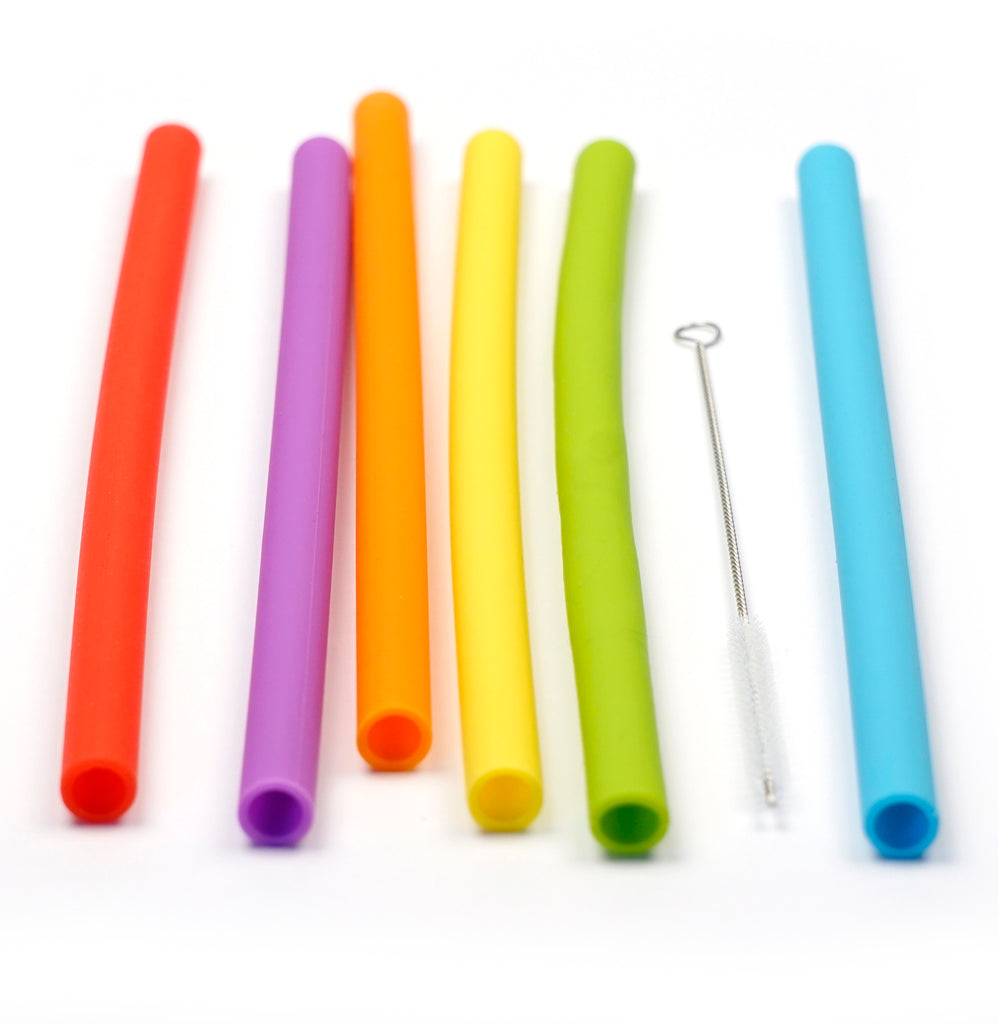 Smoothie Straws with Brush - Silicone, 10 inch