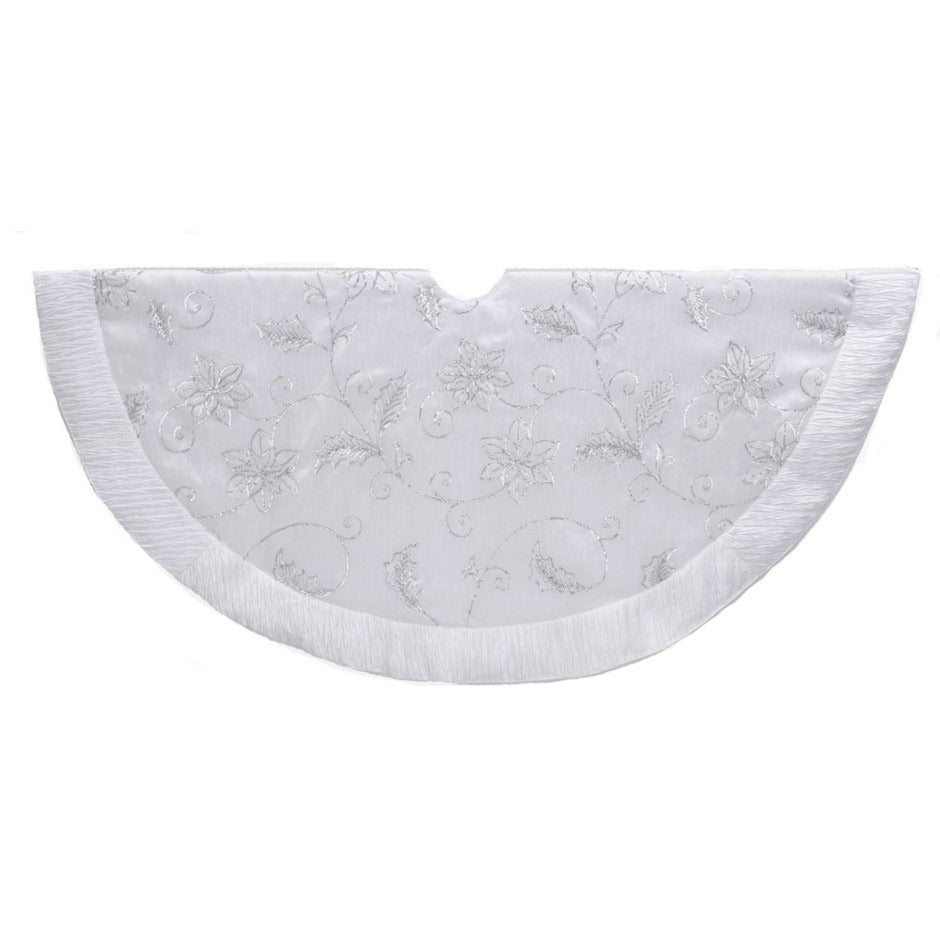 Treeskirt - White with Sequin Flowers & Leaves (50 inch)