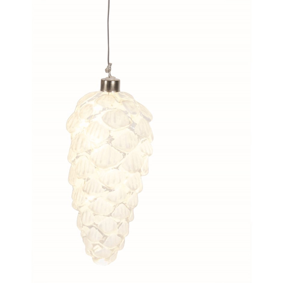 Ornament - Glass Pinecone White (LED)