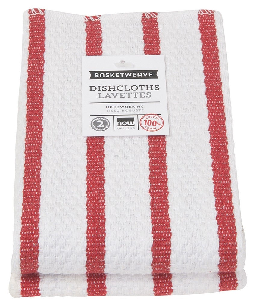 Basketweave Dishcloths - Red Set of 2