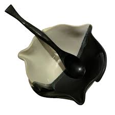 Pottery Multi-purpose Dish in Black & White w/ Rosewood Spoon