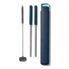 Travel Straws - Set of 2, w/cleaning brush, Green