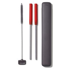 Travel Straws - Set of 2, w/cleaning brush, Red